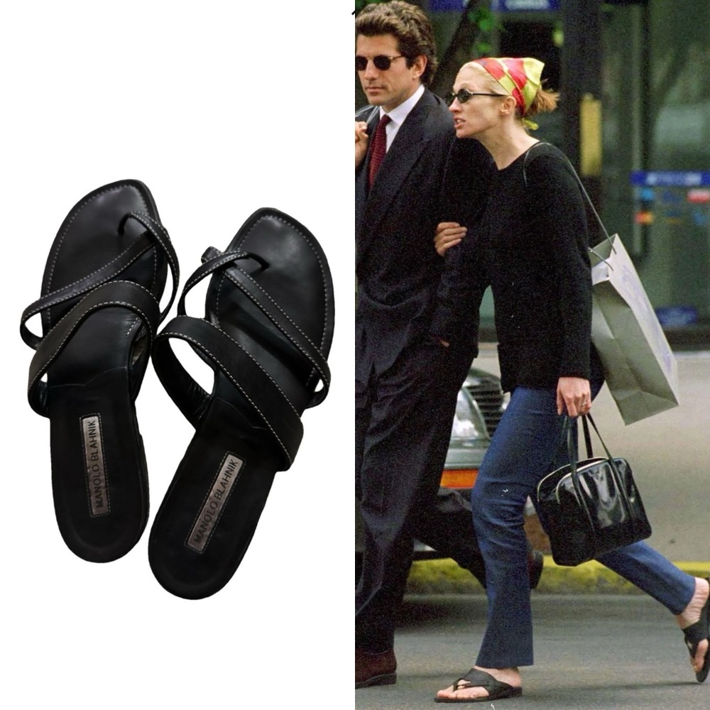 Manolo Blahnik Black Susa Flat Leather Sandals